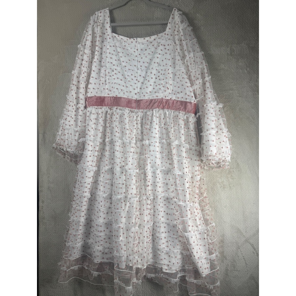Ivy City Co Sweetheart Dress 4X White Pink Heart Mesh Ruffle Velvet Trim Plus - Picture 8 of 11